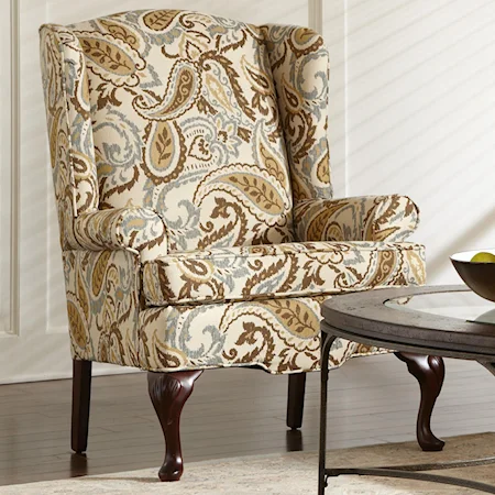 Traditional Wing Chair with Rolled Arms
